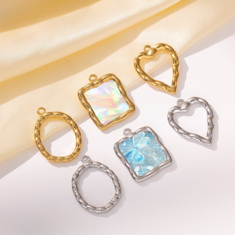 Resin Crafts - 5pcs Stainless Steel Heart Round Open