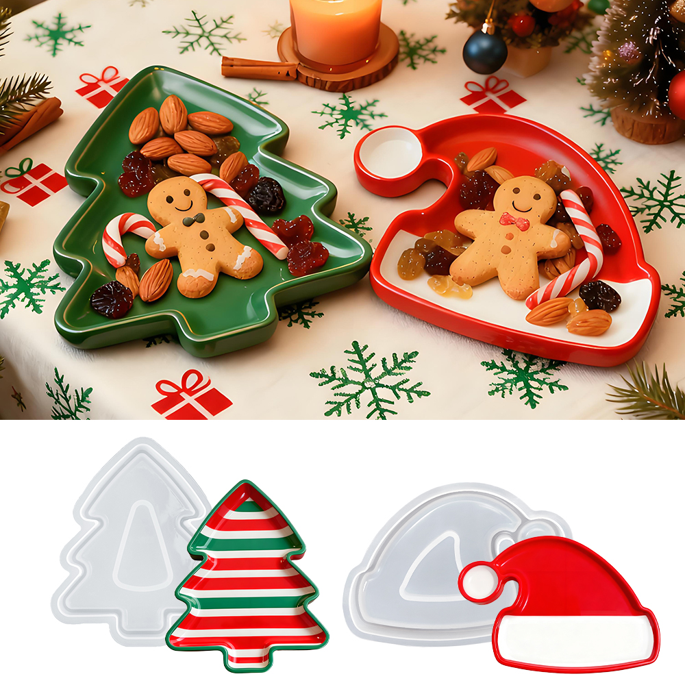 Serving Tray Mold - S0246 Christmas Tree Santa Hat Resin