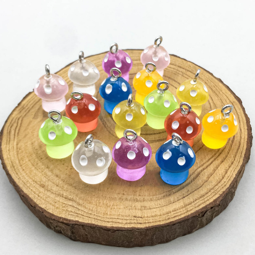 Resin Craft Projects - 16pcs Luminous Mushroom Charms Resin Pendants