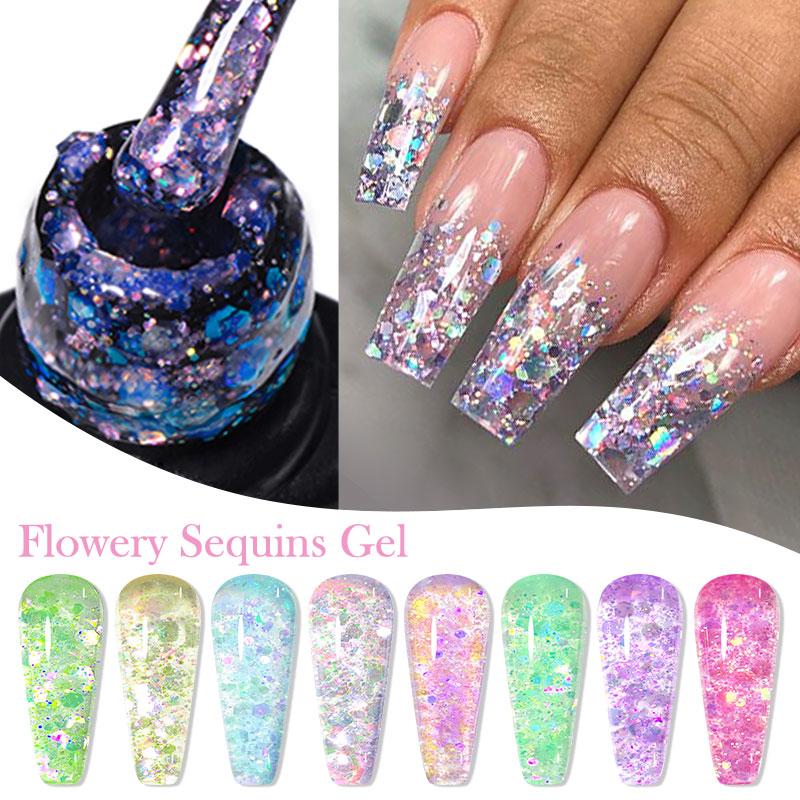 4/8pcs Flowery Sequins Gel Nai - Resin Glitter Pack 리뷰 및 가격