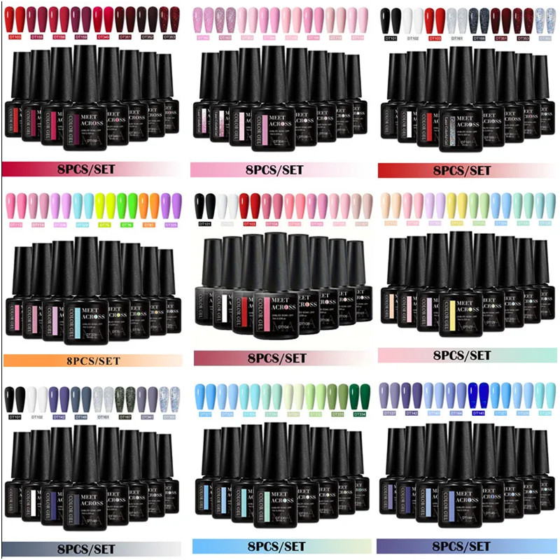 8pcs Gel Nail Polish Set HEMA  - Resin Glitter Pack 리뷰 및 가격