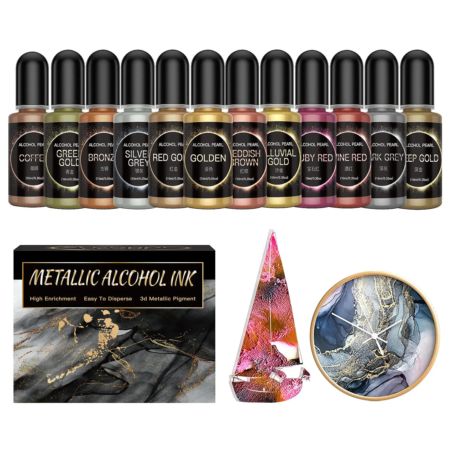 12PCS Metal Resin Pigment 10ml - Resin Dye Alcohol 리뷰 및 가격