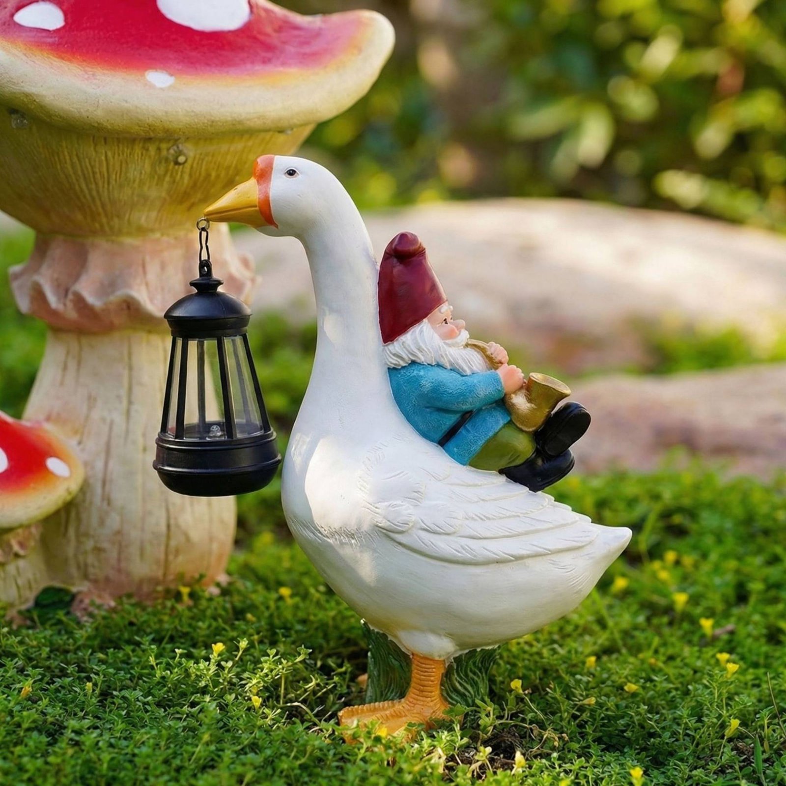 Gnome Riding Goose Statue Weat - Resin Crafts 리뷰 및 가격